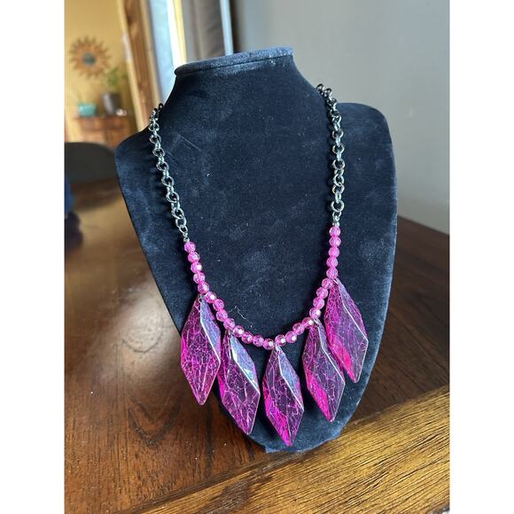 Vtg Purple Resin Crystal Rhinestone Silver Tone Bib Necklace‎ Adjustable Clasp - Picture 2 of 5